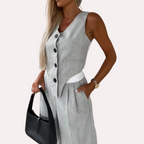 Summer Autumn Two Piece Set for Women 2025 Fashion Sleeveless Striped Vest Blazer Top and Ruched Wide Pants Set for Office Suit
