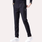 Men's casual pants, semi elastic waistband, nylon ice silk elastic straight tube, light gray, business gentleman, summer casual