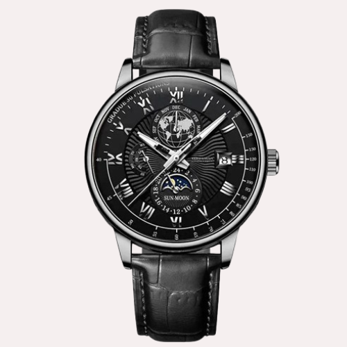 Luxury Man Watch Waterproof Chronograph Moon Phase Pattern Luminous Men's Wristwatch Leather Men Quartz Watches Casual Clock