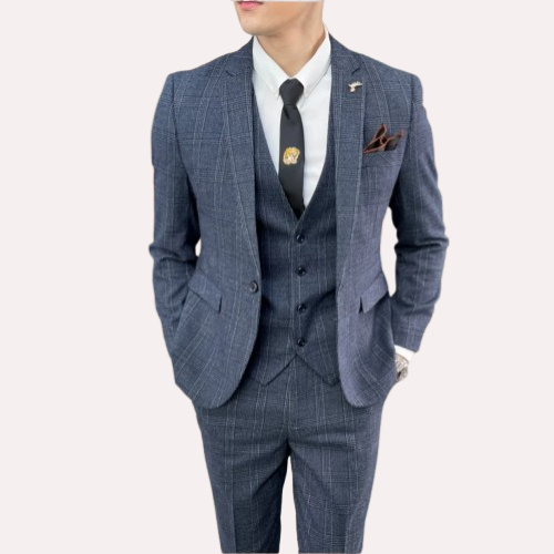 British Korean Style High Quality Modified Plaid Three-Piece Suit for Men - Stylish Business Casual Suit Vest And Trousers Set