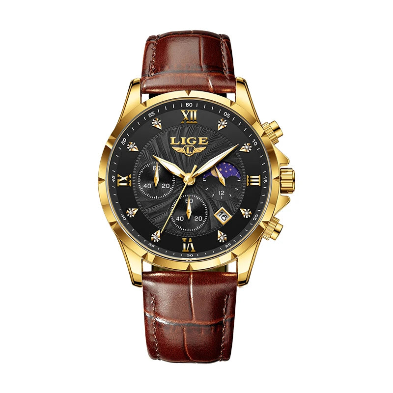 LIGE Mens Watches Casual Business Watch Men Luxury Waterproof Date Luminous Chronograph Wristwatch Quartz Watch Leather Clock