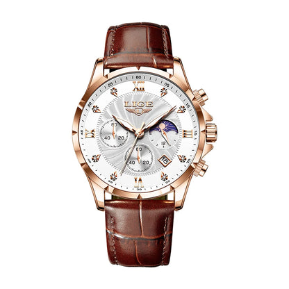 LIGE Mens Watches Casual Business Watch Men Luxury Waterproof Date Luminous Chronograph Wristwatch Quartz Watch Leather Clock