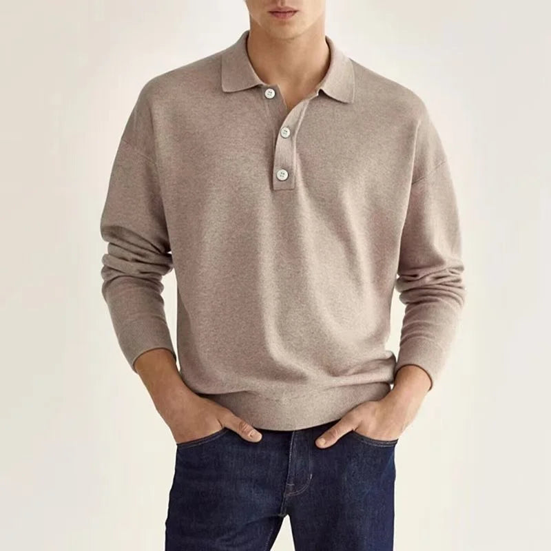 LIBIELIY  Spring Autumn Solid Color Long Sleeve Polo Shirts Man High Street Casual Loose Button Pullovers Vintage All-match