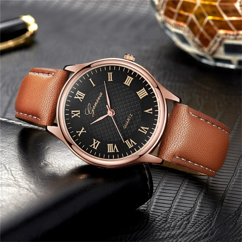 Geneva Men’s Classic Business Watch – Refined Elegance in Leather