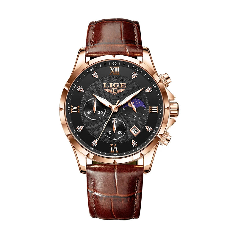 LIGE Mens Watches Casual Business Watch Men Luxury Waterproof Date Luminous Chronograph Wristwatch Quartz Watch Leather Clock