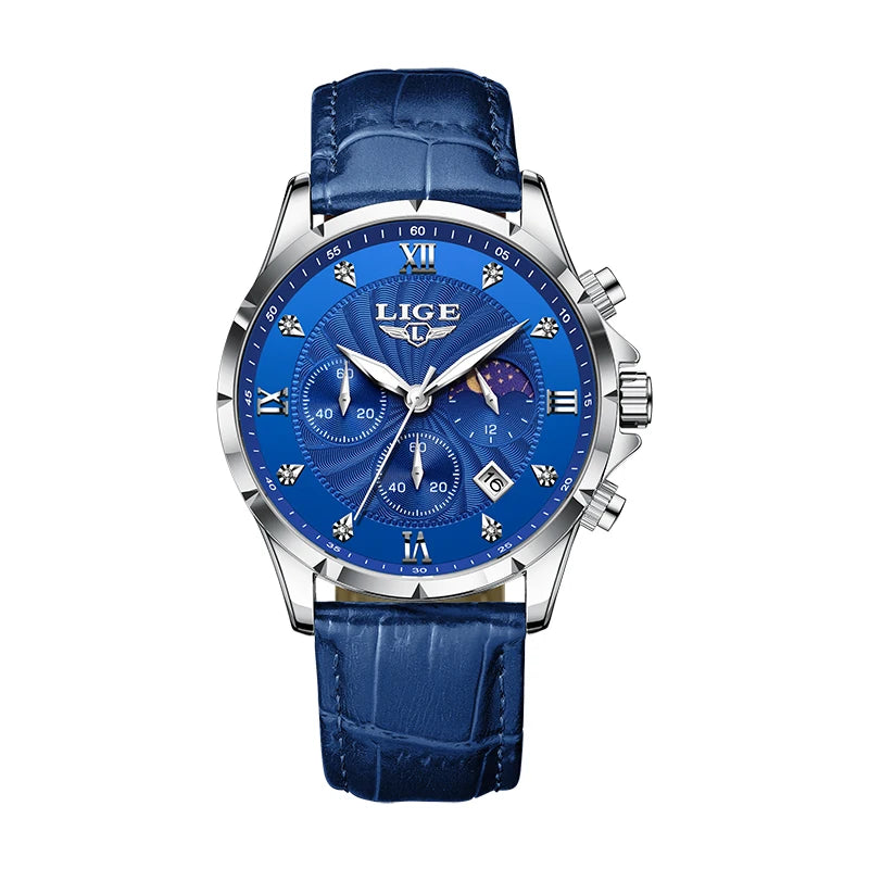 LIGE Mens Watches Casual Business Watch Men Luxury Waterproof Date Luminous Chronograph Wristwatch Quartz Watch Leather Clock