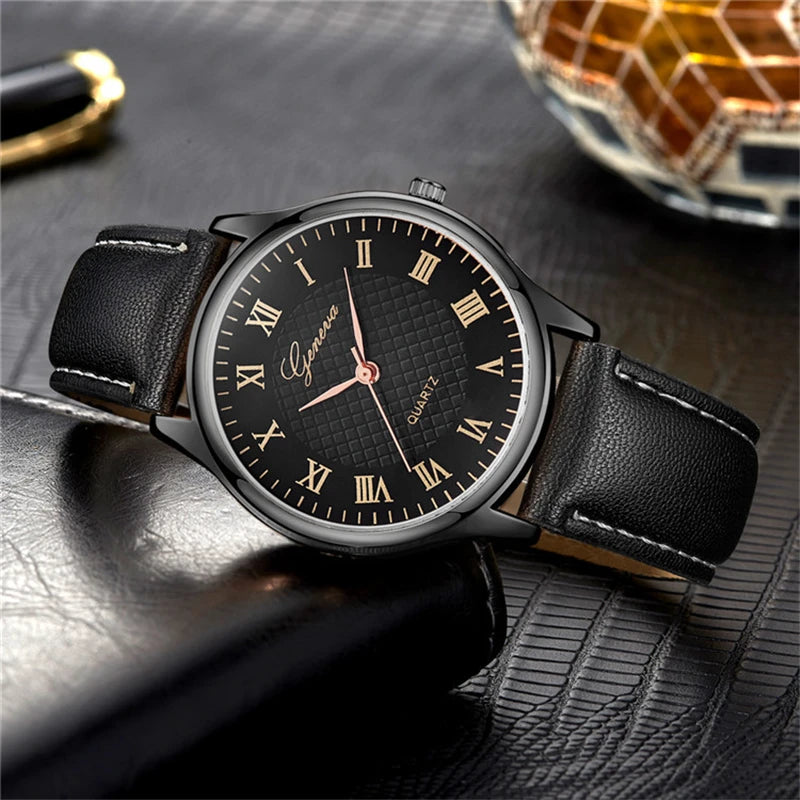 Geneva Men’s Classic Business Watch – Refined Elegance in Leather