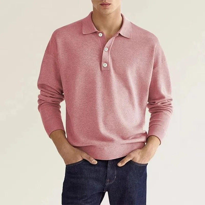 LIBIELIY  Spring Autumn Solid Color Long Sleeve Polo Shirts Man High Street Casual Loose Button Pullovers Vintage All-match