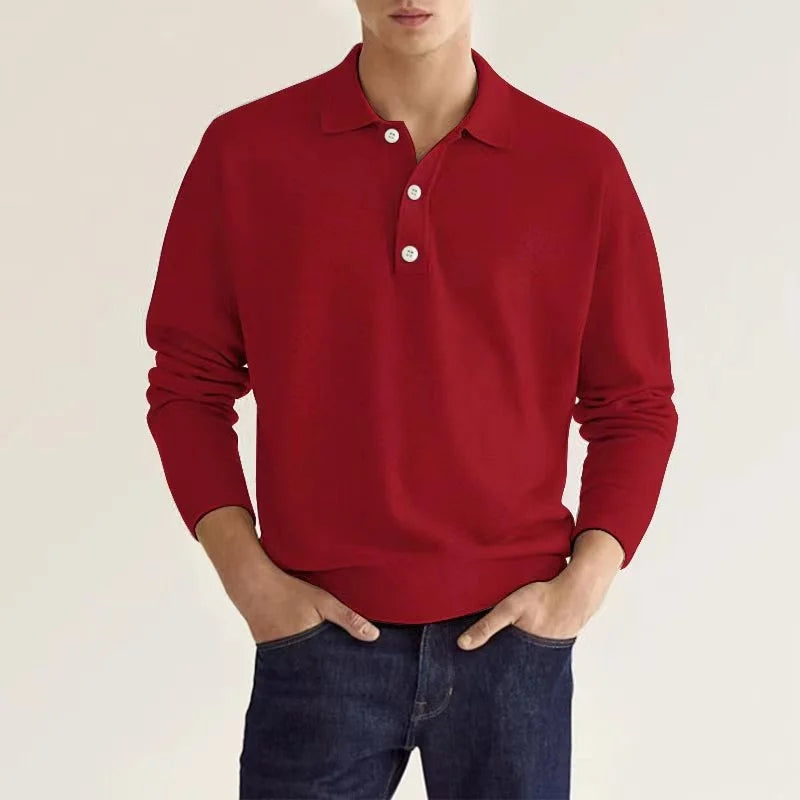 LIBIELIY  Spring Autumn Solid Color Long Sleeve Polo Shirts Man High Street Casual Loose Button Pullovers Vintage All-match