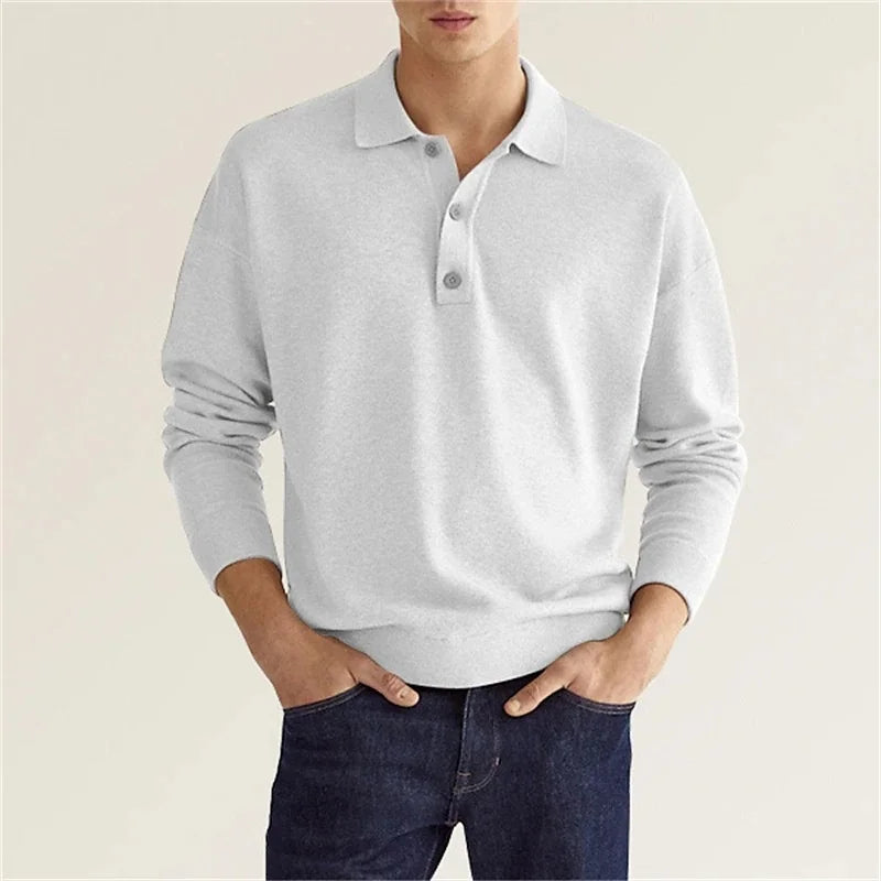 LIBIELIY  Spring Autumn Solid Color Long Sleeve Polo Shirts Man High Street Casual Loose Button Pullovers Vintage All-match
