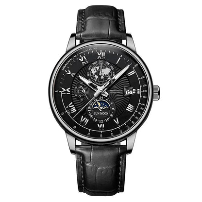Luxury Man Watch Waterproof Chronograph Moon Phase Pattern Luminous Men's Wristwatch Leather Men Quartz Watches Casual Clock