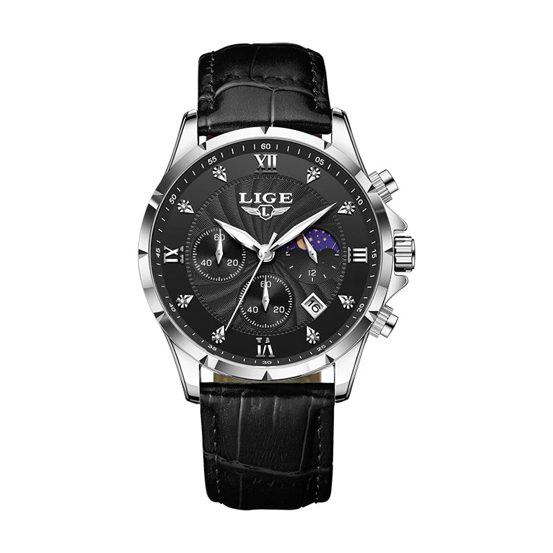 LIGE Mens Watches Casual Business Watch Men Luxury Waterproof Date Luminous Chronograph Wristwatch Quartz Watch Leather Clock