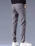 Men's casual pants, semi elastic waistband, nylon ice silk elastic straight tube, light gray, business gentleman, summer casual
