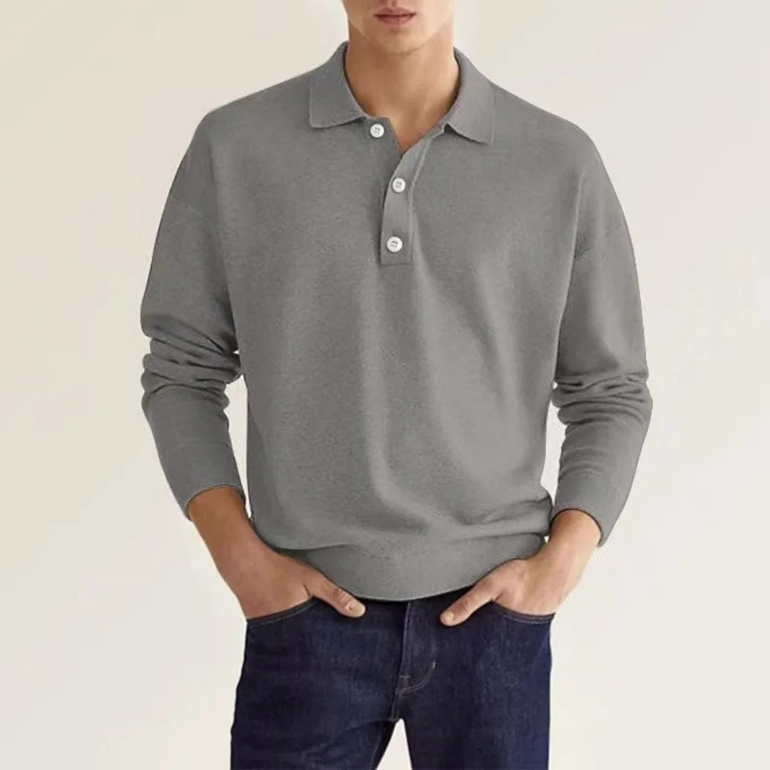 LIBIELIY  Spring Autumn Solid Color Long Sleeve Polo Shirts Man High Street Casual Loose Button Pullovers Vintage All-match