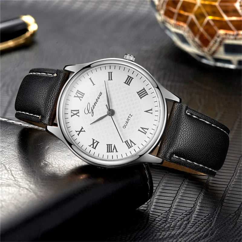 Geneva Men’s Classic Business Watch – Refined Elegance in Leather